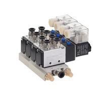 1 Piece 4-Way 4V210-08 Pneumatic DC12V DC24V AC110 AC220 Triple Solenoid Valve with Base Push-in Connector Silencer(4mm Fittings,AC 220V)