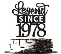 1 Piece 48th "Legend Since 1978" Cake Decoration Glitter Happy Birthday 48th Cake Decoration for 48 Fabulous Cheers on 48th Birthday Anniversary Party Cake Decorations Black