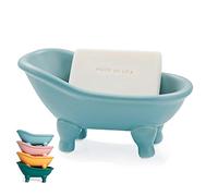 1 Piece 5.6" Colorful Ceramic Mini Clawfoot Bathtub Soap Dish Decortative Soap Dish Small Planter Makeup Organizer Container Hamster Bathtub(Blue)