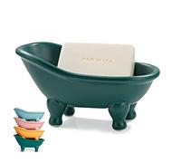 1 Piece 5.6" Colorful Ceramic Mini Clawfoot Bathtub Soap Dish Decortative Soap Dish Small Planter Makeup Organizer Container Hamster Bathtub(Green)