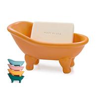 1 Piece 5.6" Colorful Ceramic Mini Clawfoot Bathtub Soap Dish Decortative Soap Dish Small Planter Makeup Organizer Container Hamster Bathtub(Orange)