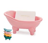 1 Piece 5.6" Colorful Ceramic Mini Clawfoot Bathtub Soap Dish Decortative Soap Dish Small Planter Makeup Organizer Container Hamster Bathtub（Pink）