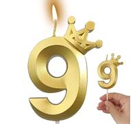 1 Piece 5.71 inches/14.5cm Gold Number 9 Birthday Candles for Cake Candle is Perfect for Cake Decorations in 9th Birthday Party(Gold, 9)