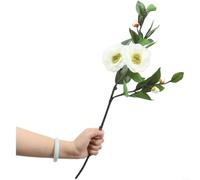 1 Piece 57cm Realistic Silk Camellia Flower with Wire Stem for Home Decor Wedding Centerpiece Photography Props Red or White Artificial Bloom(White)