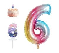 1 Piece 6Th Birthday Candle, 1 Piece 6Th Birthday Balloon, Sequin Gradient Candle, Mermaid Birthday Decoration, Children's Cake Candle, Suitable for 6Th Birthday and Anniversary