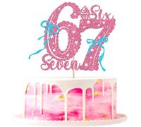 1 Piece 7th Birthday Cake Decoration Funny Glitter Six Seven Cake Topper Ich war 6 jetzt bin ich 7 Cake Decoration for Cheers on 7 Years Birthday Party Cake Decorations Blue Pink