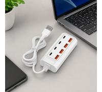 1 Piece 8 Port USB Charging Hub, 4 USB A 4 USB C Multiport Charger, White | 3.28 ft Attached Cable and 3.57 x 1.50 x 0.81 Inch Compact Body for Phones, Tablets, Earbuds and Other USB Powered Devices