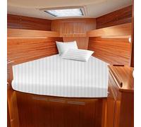 1 Piece - 800TC 100% Egyptian Cotton Universal V Berth The Best Boat V Berth Bedding Fits mattresses up to 6” Depth - Great Gift for Boaters! (White Stripe)