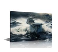 1 Piece Aircraft Carrier Military Strategic Ship Wall Art for Living Room Military Aircraft Carrier Ship Wall Art for Bedroom Wall Decor Fighter Jet Wall Painting Framed Ready to Hang (12''Wx 18''H)