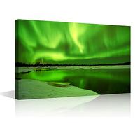 1 Piece Aurora Borealis Northern Lights Canvas Wall Art Alaska Lake Paintings Prints on Canvas Modern Artwork Pictures for Living Room Bedroom Wall Decor Giclee Framed Ready to Hang, 24" Wx36 H