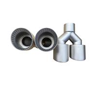 1 Piece Automobile Universal Stainless Steel Muffle Silver-colored Exhaust Nozzle Double-outlet Tail Nozzle Exhaust End Pipe(Left 54mm IN-89mm OUT)