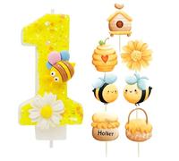 1 Piece Bee Flower Candle, 7 Pieces Cake Inserts, First Birthday Candles, Number Candles, Creative Design Candles, Birthday Cake Decorations