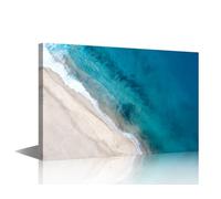 1 Piece Big Wall Art For Living Room, Top View of Beautiful White Sand Beach With Turquoise Ocean Water Aerial Drone Shot Pictures, Canvas Framed Ready To Hang Home Restaurant Decor (24"Wx36"H)