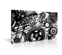 1 Piece Black and White Canvas Wall Art Car Engine Close-up Paintings for Living Room Modern Artwork Engine Pictures Giclee Home Decor Framed Ready to Hang Posters and Prints(16" Wx24 H)