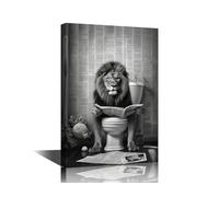 1 Piece Black and White Wall Decorations for Living Room Lion Sit on the Toilet in a Robe Wall Art Lion Reading a Newspaper Bedroom Decor Artwork for Home Walls Framed Ready to Hang (12''Wx 18''H)