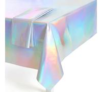 1 Piece Black Iridescent Party Table Cloth Disposable Plastic Holographic Tablecloth 54" x 108" Laser Silver Rectangle Table Cover for Mermaid Birthday Disco Theme Under the Sea Party Decorations