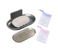 1 Piece Black Soap Holder, 2 Pieces Foaming Net, Soap Dish with Drain Box, Wall-Mounted Drain Soap Holder, Self-Adhesive Soap Holder, Suitable for Bathroom, Kitchen