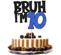 1 Piece BRUH I'm 10 Cake Decoration Glitter Happy 10th Birthday Cake Decoration BRUH I'm 10 Cake Topper for Cheers to 10 Years Children 10th Birthday Party Cake Decoration Black Blue