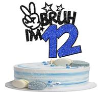 1 Piece BRUH I'm 12 Cake Decoration Happy 12th Birthday Cake Decoration Glitter BRUH I'm 12 Cake Topper for Cheers to 12 Years Children 12th Birthday Party Cake Decoration Black Blue
