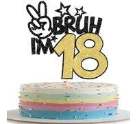 1 Piece BRUH I'm 18 Cake Decoration Glitter Happy 18th Birthday Cake Decoration BRUH I'm 18 Cake Topper for Cheers to 18 Years Children 18th Birthday Party Cake Decoration Black Gold