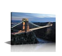 1 Piece Canvas Wall Art Clifton Suspension Bridge Bedroom Decor Modern Avon Canyon Bristol, England Wall Decorations for Living Room Landmark Building Wall Art Framed Ready to Hang (24''Wx 36''H)