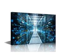 1 Piece Canvas Wall Art Corridor in Working Data Center Bedroom Decor Modern Rack Servers and Supercomputers Wall Art for Living Room Internet Bathroom Decor Wall Art Framed Ready to Hang(24''Wx36''H)
