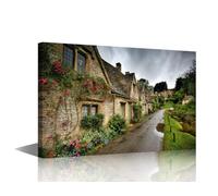 1 Piece Canvas Wall Art England Cotswolds Bedroom Decor Traditional Cotswold Village Wall Decorations for Living Room Modern Landscape Bathroom Decor Wall Art Framed Ready to Hang (12''Wx 18''H)