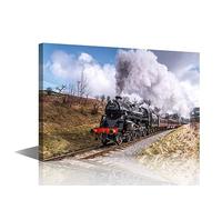 1 Piece Canvas Wall Art London Midland and Scottish Railway Paintings for Living Room Retro Steam Train Pictures Artwork Giclee Modern Decor Framed Ready to Hang Posters and Prints(16"Wx24"H)