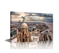 1 Piece Canvas Wall Art the Tower of the Royal Liver Building Wall Painting Artwork Pictures Liverpool UK Home Decorations for Living Room and Bathroom Framed Stretched Ready to Hang (12''Wx 18''H)