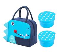 1 Piece Cartoon Crocodile Lunch Box with 2 Sauce Containers - Cute Children's Waterproof and Reusable Bag