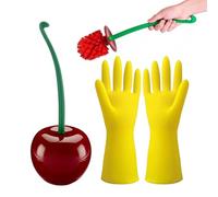 1 Piece Cherry Toilet Brush Set - Includes Gloves, Holder, Novelty Design - Bathroom Use