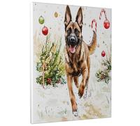 1 Piece Christmas Belgian Malinois Dog Canvas Prints Wall Art 12 * 16, Cute Funny Xmas Vertical Wall Art for Living Room Bedroom, Small Large Pet Bathroom Decor Women Men