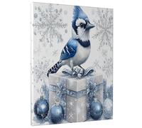 1 Piece Christmas Blue Jay Bird Canvas Prints Wall Art 12 * 16, Luxury Xmas Gifts Box Vertical Wall Art for Living Room Bedroom, Small Large Winter Decor Poster Women Men