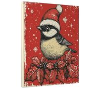 1 Piece Christmas Chickadees Bird Canvas Prints Wall Art 8 * 12, Vintage Xmas Poinsettia Vertical Wall Art for Living Room Bedroom, Small Large Winter Decor Poster Women Men