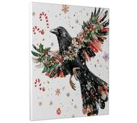 1 Piece Christmas Crow Ravens Bird Canvas Prints Wall Art 12 * 16, Xmas Balls Snowflakes Vertical Wall Art for Living Room Bedroom, Small Large Winter Decor Poster Women Men