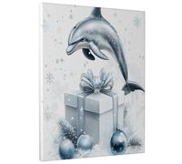 1 Piece Christmas Dolphins Canvas Prints Wall Art 8 * 12, Luxury Xmas Gifts Box Vertical Wall Art for Living Room Bedroom, Small Large Sealifes Decor Poster Women Men