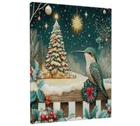 1 Piece Christmas Hummingbird Bird Canvas Prints Wall Art 16 * 20, Novelty Snowy Forest Vertical Wall Art for Living Room Bedroom, Small Large Xmas Decor Poster Women Men