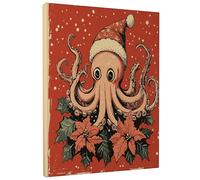 1 Piece Christmas Octopus Canvas Prints Wall Art 12 * 16, Vintage Xmas Poinsettia Vertical Wall Art for Living Room Bedroom, Small Large Sealifes Decor Poster Women Men