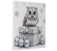 1 Piece Christmas Owl Bird Canvas Prints Wall Art 8 * 12, Luxury Xmas Gifts Box Vertical Wall Art for Living Room Bedroom, Small Large Winter Decor Poster Women Men
