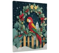 1 Piece Christmas Parrot Bird Canvas Prints Wall Art 12 * 16, Novelty Snowy Forest Vertical Wall Art for Living Room Bedroom, Small Large Xmas Decor Poster Women Men