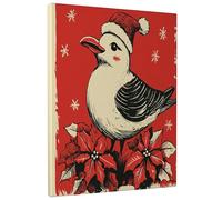 1 Piece Christmas Seagull Bird Canvas Prints Wall Art 12 * 16, Vintage Xmas Poinsettia Vertical Wall Art for Living Room Bedroom, Small Large Winter Decor Poster Women Men