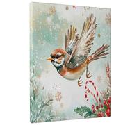 1 Piece Christmas Sparrow Bird Canvas Prints Wall Art 8 * 12, Xmas Watercolor Snow Vertical Wall Art for Living Room Bedroom, Small Large Winter Decor Poster Women Men