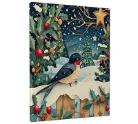 1 Piece Christmas Swallows Bird Canvas Prints Wall Art 16 * 20, Novelty Snowy Forest Vertical Wall Art for Living Room Bedroom, Small Large Xmas Decor Poster Women Men