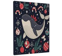 1 Piece Christmas Whale Canvas Prints Wall Art 8 * 12, Funny Xmas Cartoon Vertical Wall Art for Living Room Bedroom, Small Large Sealifes Decor Poster Women Men