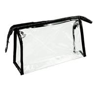 1 Piece Clear Makeup Bag, Waterproof Toiletry Bag with Zipper Cosmetic Organizing Bag Vinyl Plastic Wash Bag PVC Transparent Travel Bag for Women on Vacation Business Trips Storage, Black