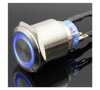 1 piece colorful practical and durable 5V 12V 24V 220V 22mm LED power button switch momentary/latching waterproof metal self-locking(Blue,Locking,24V)