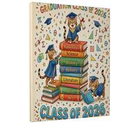 1 Piece Congrats Grad Bengal Cats Canvas Prints Wall Art 12 * 16, Cartoon Books Vertical Wall Art for Living Room Bedroom, Small Large Graduation Bathroom Decor Women Men