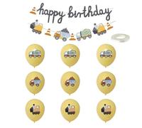 1 Piece Construction Vehicle Birthday Pull Flag, 9 Pieces Balloons With Ribbon, Children'S Birthday Banner