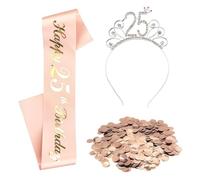 1 Piece Crown Headband, 1 Piece Happy Birthday Shoulder Strap, 1 Pack Of Sprink Confetti, Creative Girl Decoration Set, 25Th Birthday Party Decoration Accessories.