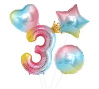 1 Piece Crown Number 3 Balloon, 3 Pieces Gradient Balloons, Colorful Number Balloons, Girls Birthday Decoration, Wedding Party Background Props (Number 3)